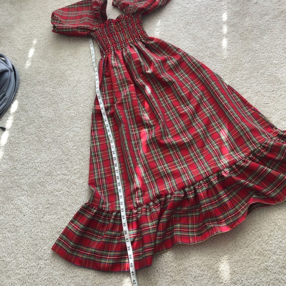 Bailey Harrison Red Plaid MIDI Puffer Sleeve Holiday Dress Size Medium - Picture 4 of 7